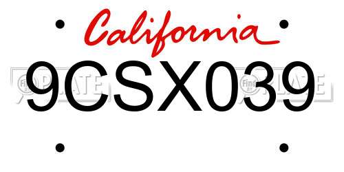 9CSX039 California License Plate