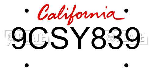9CSY839 California License Plate