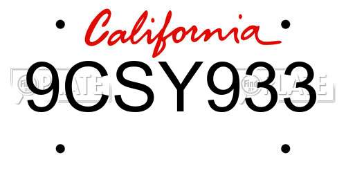 9CSY933 California License Plate