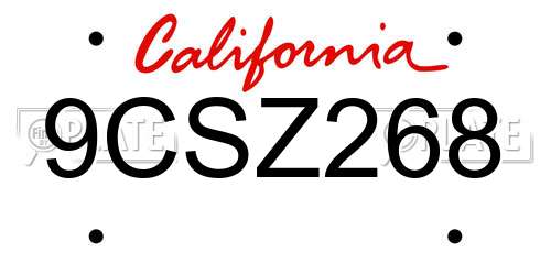 9CSZ268 California License Plate