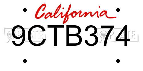 9CTB374 California License Plate