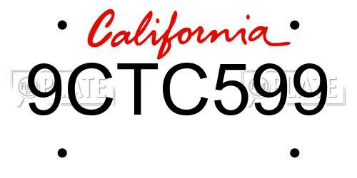 9CTC599 California License Plate