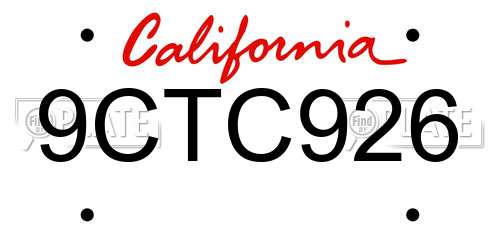 9CTC926 California License Plate