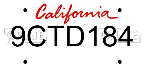 9CTD184 California License Plate