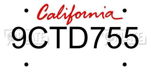 9CTD755 California License Plate