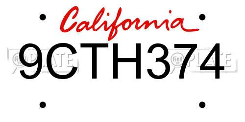 9CTH374 California License Plate