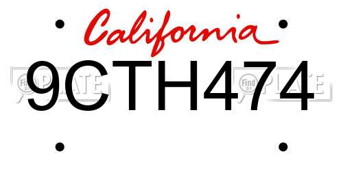 9CTH474 California License Plate