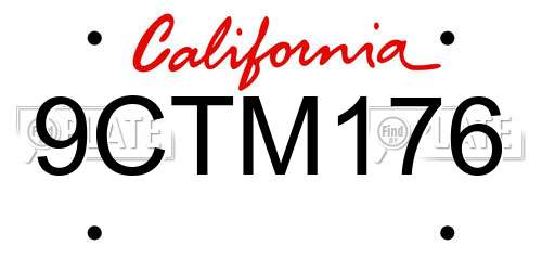 9CTM176 California License Plate