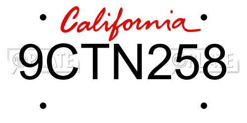 9CTN258 California License Plate