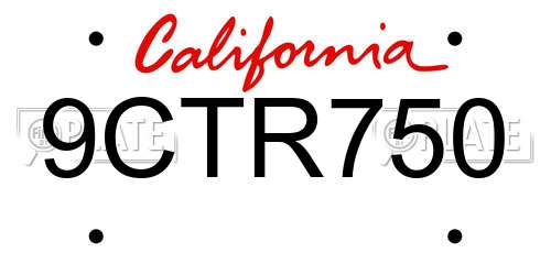 9CTR750 California License Plate