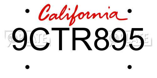9CTR895 California License Plate