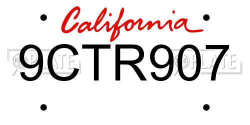 9CTR907 California License Plate