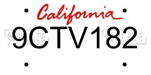 9CTV182 California License Plate
