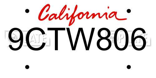9CTW806 California License Plate