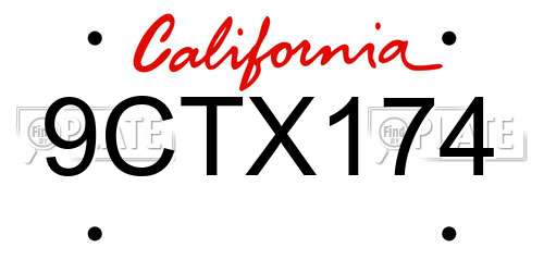 9CTX174 California License Plate
