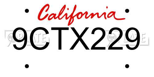 9CTX229 California License Plate