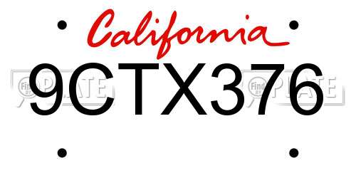 9CTX376 California License Plate