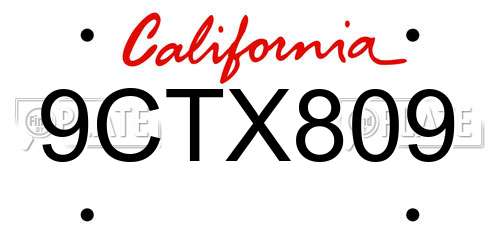 9CTX809 California License Plate