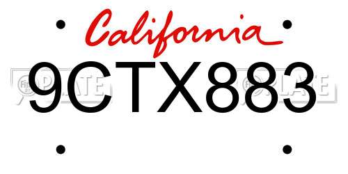 9CTX883 California License Plate