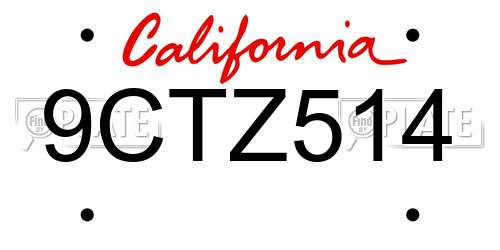 9CTZ514 California License Plate
