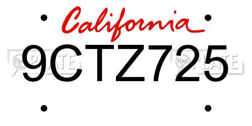 9CTZ725 California License Plate