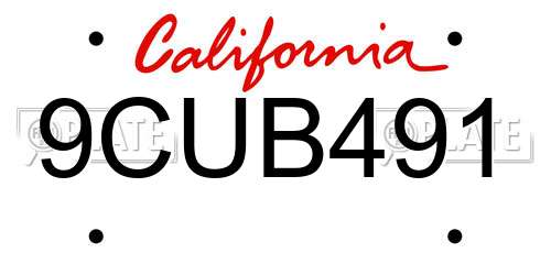 9CUB491 California License Plate
