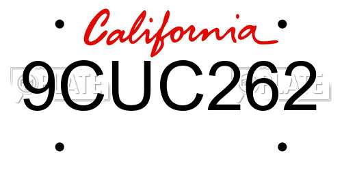 9CUC262 California License Plate