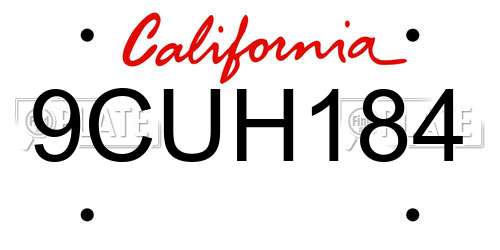 9CUH184 California License Plate