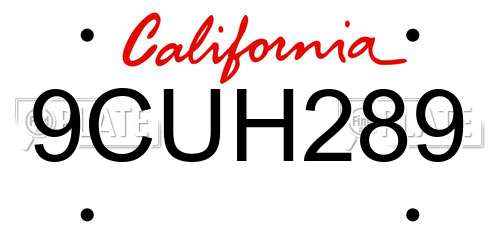 9CUH289 California License Plate