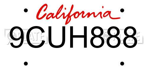 9CUH888 California License Plate