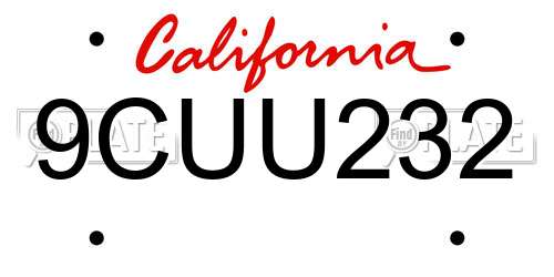 9CUU232 California License Plate