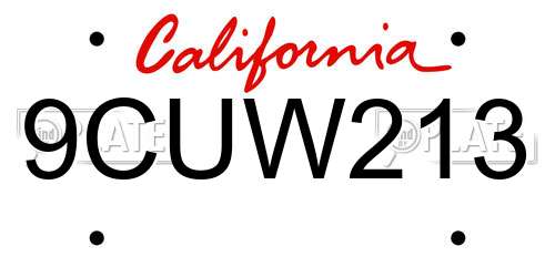 9CUW213 California License Plate