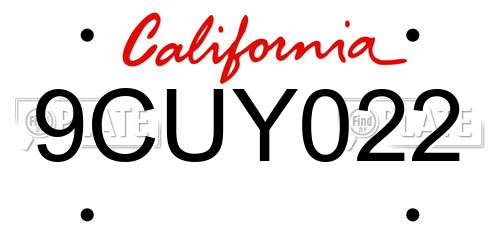 9CUY022 California License Plate