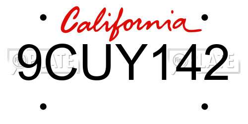 9CUY142 California License Plate
