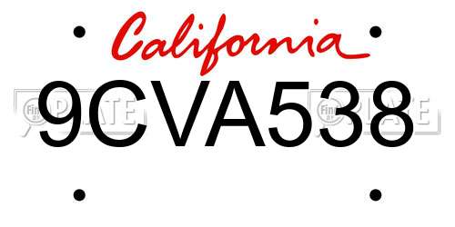 9CVA538 California License Plate