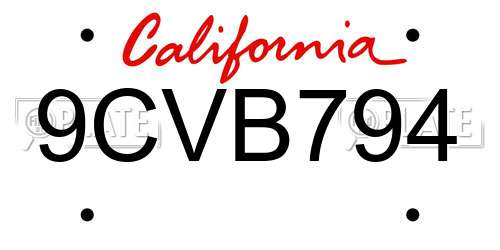 9CVB794 California License Plate