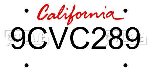 9CVC289 California License Plate