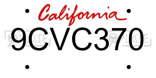 9CVC370 California License Plate