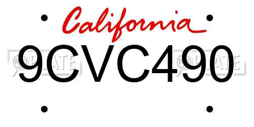 9CVC490 California License Plate