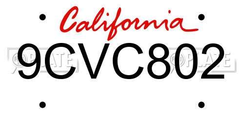 9CVC802 California License Plate