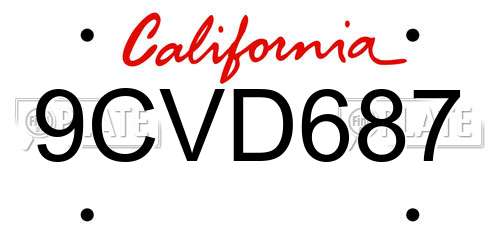 9CVD687 California License Plate