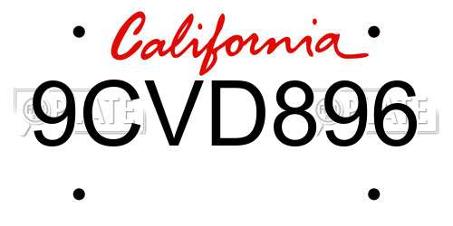 9CVD896 California License Plate