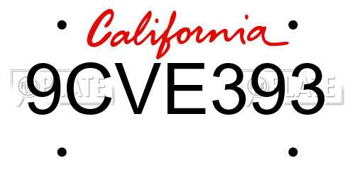 9CVE393 California License Plate
