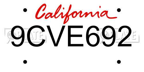 9CVE692 California License Plate