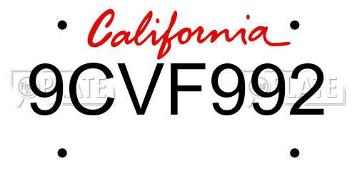 9CVF992 California License Plate