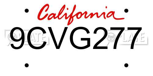 9CVG277 California License Plate