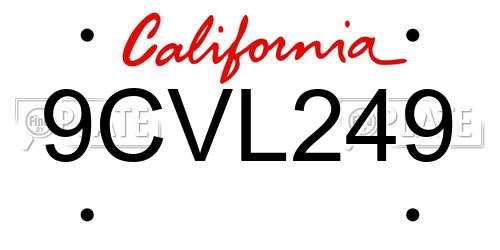 9CVL249 California License Plate