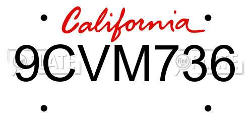 9CVM736 California License Plate