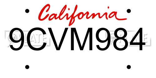 9CVM984 California License Plate