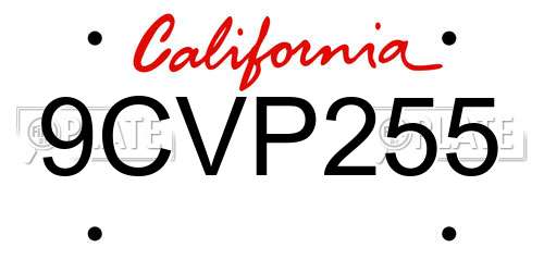 9CVP255 California License Plate